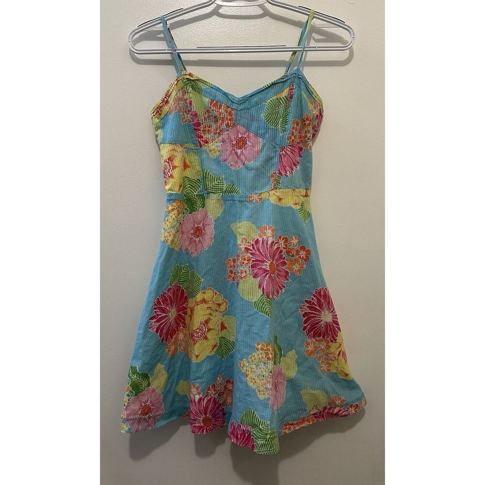Aeropostale Floral Dress Blue Small Sundress Fit and Flare Sweetheart Neckline - Picture 2 of 6